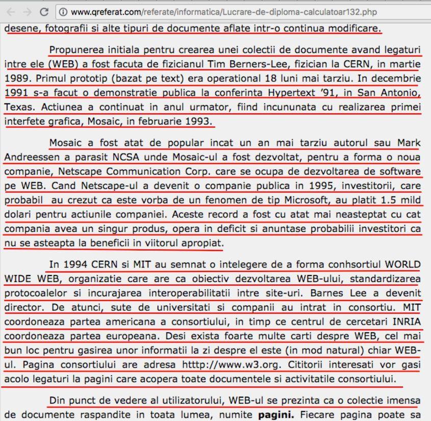 ORIGINAL. Captură de pe site-ul QReferat.