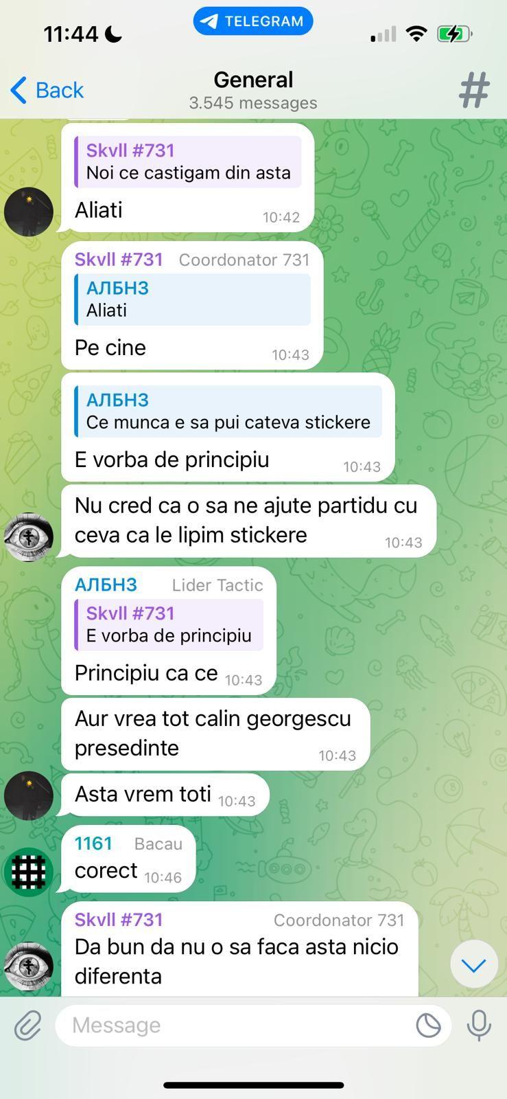 Dezbateri aprinse despre meritele unei colaborări cu AUR. Captură de ecran via Telegram