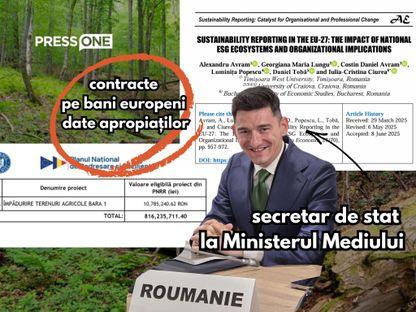 O firmă înființată de socrii secretarului de stat Alexandru Avram - implicat direct în campanie - a reușit în doar 1 an să primească în concesiune un teren de la statul român, ca apoi să devină beneficiara programului de împădurire pe bani europeni. sursa foto: colaj PressOne