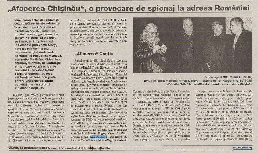 Dungaciu și „afacerea Conțiu”. Captură din ziarul Ziua (2007) via arcanum.com