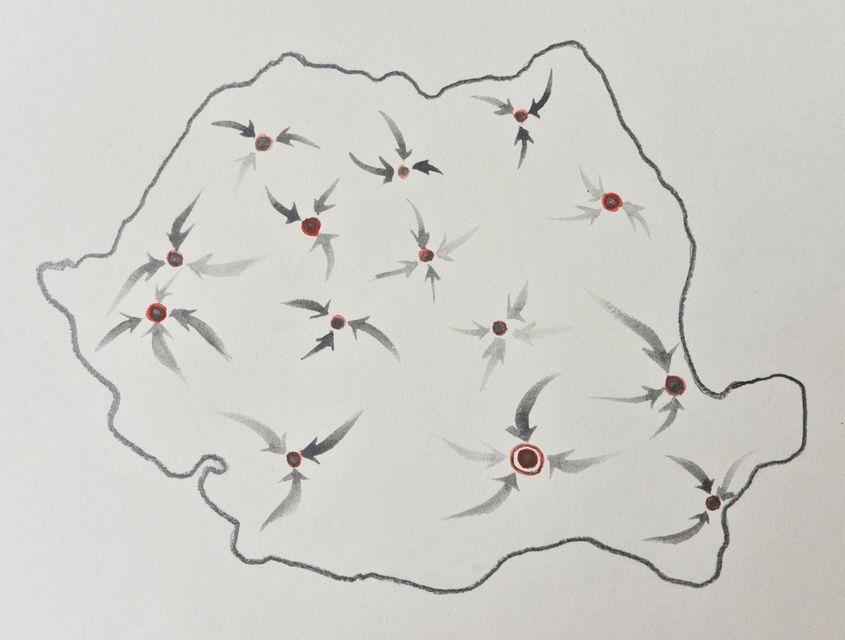 Migrația de la rural la urban se va accentua, dar dacă vrem să păstrăm oamenii în țară trebuie să ne modernizăm rapid orașele. Ilustrație de Lucian Muntean