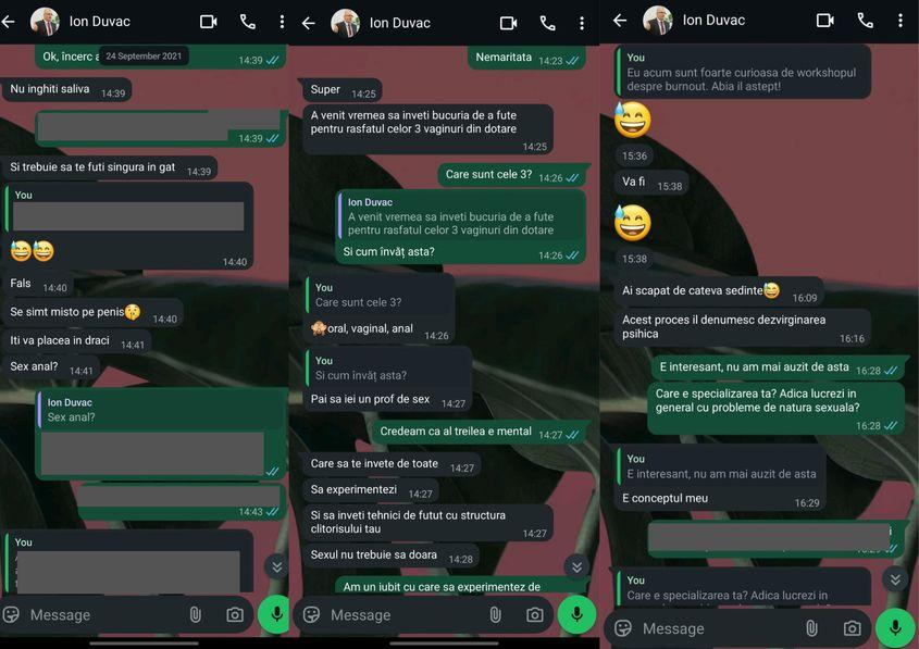 După o serie de întrebări intruzive despre viața intimă a Ioanei*, Duvac îi face cunoscută „tehnica” pe care a folosit-o cu ea, așa-numita „dezvirginare psihică”, care ar „scăpa-o” de câteva ședințe de terapie.