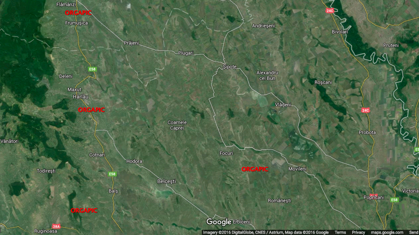 Harta exploatațiilor din județul Iași ale companiei Orgapic.