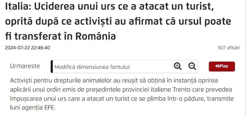 Știrea apărută la agenția de stat Agerpres.