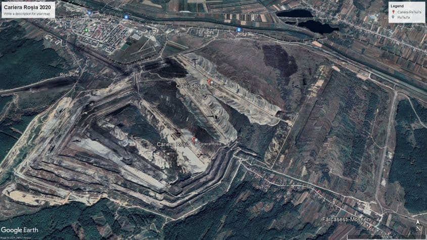 Evoluția perimetrului Carierei Roșia, 2020. Foto: Google Earth