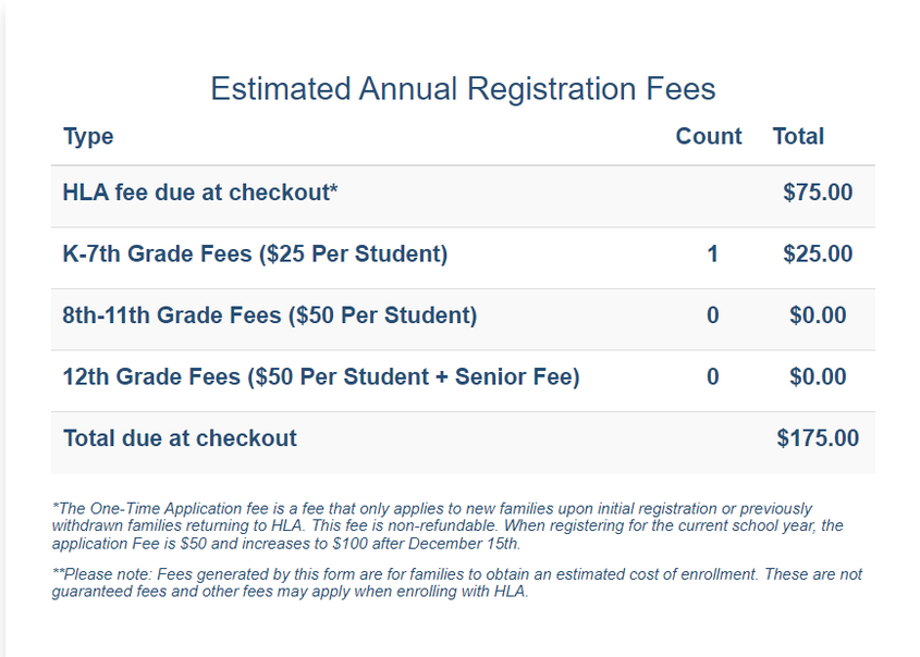 Captură de ecran - Calculul taxei anuale la Home Life Academy