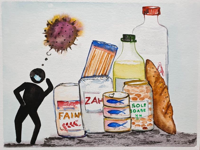 Provizii pentru carantină în caz de coronavirus? Ilustrație Lucian Muntean