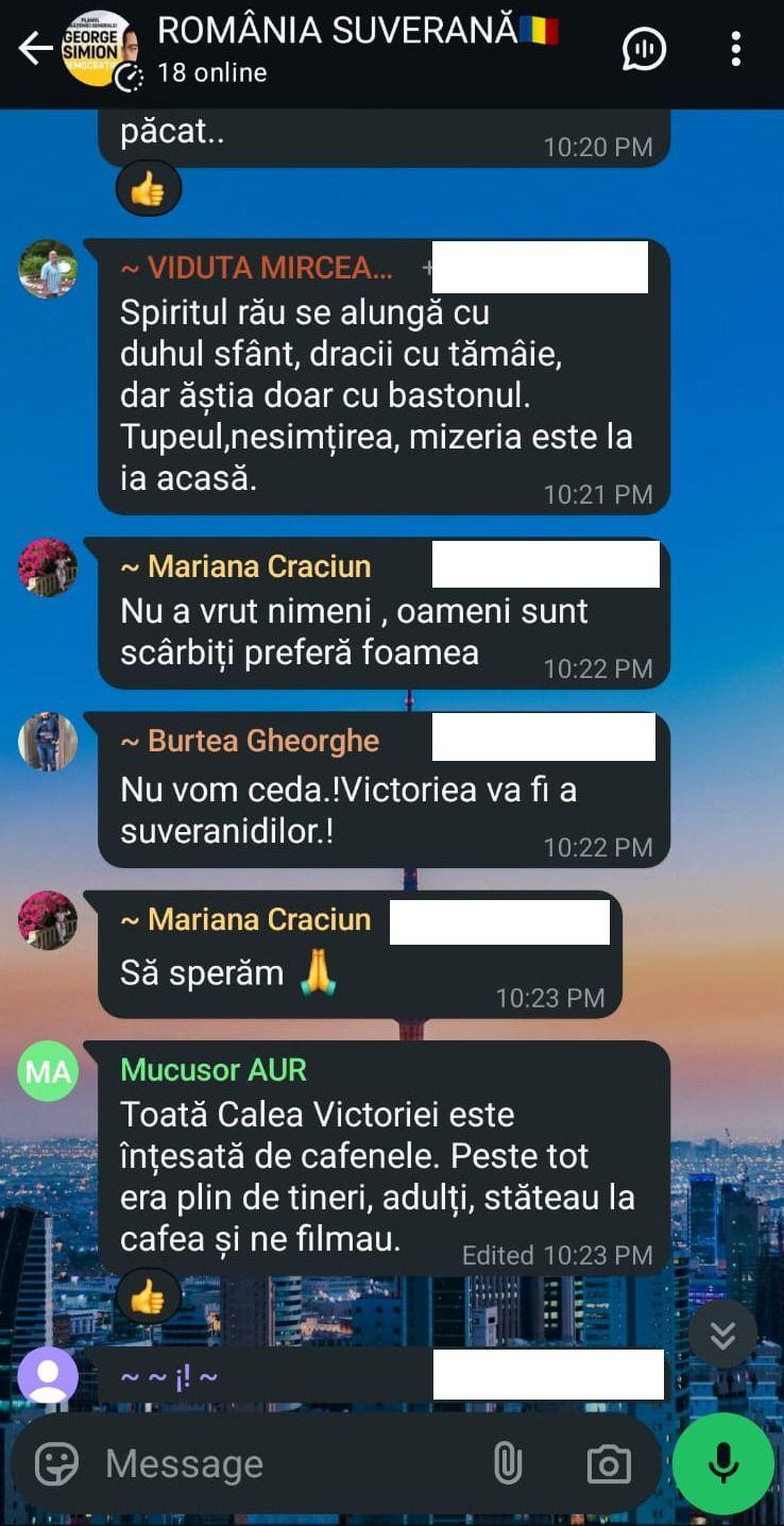 Un membru/simpatizant AUR Ilfov vrea să facă dreptate cu bastonul. Captură de ecran via WhatsApp