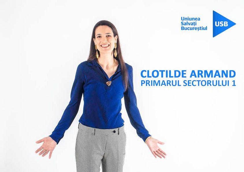 Unul dintre afișele de campanie ale lui Clotilde Armand. Foto: Facebook