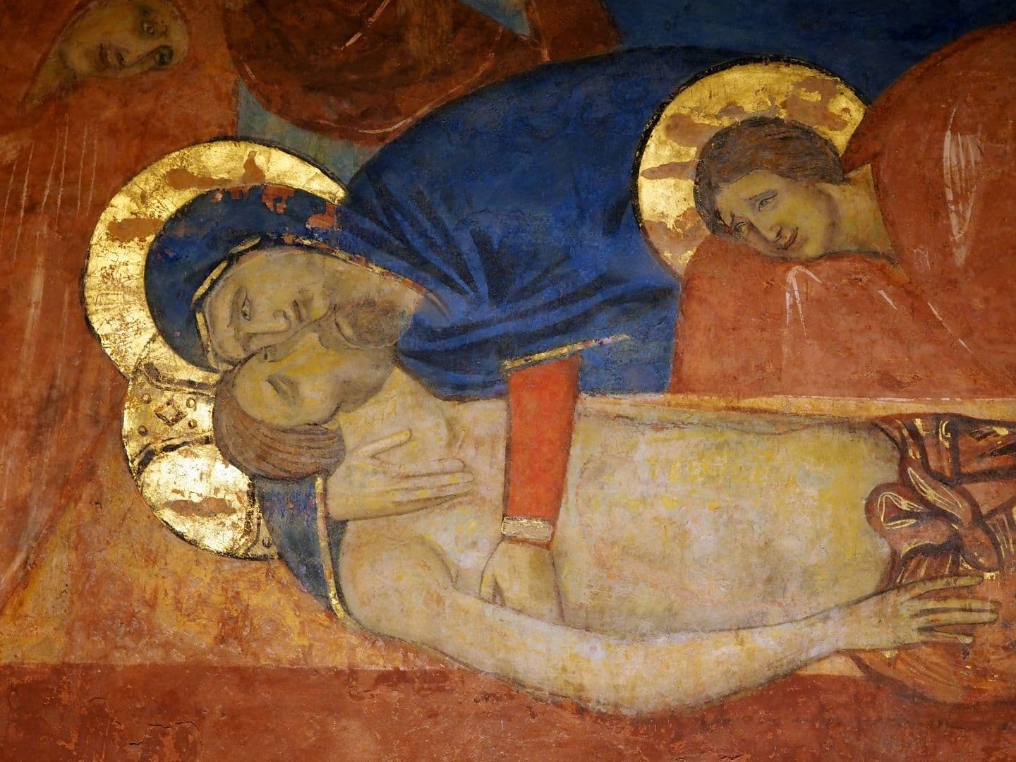 Un detaliu dintr-o frescă cu parfum bizantin  cu tema punerii în mormânt