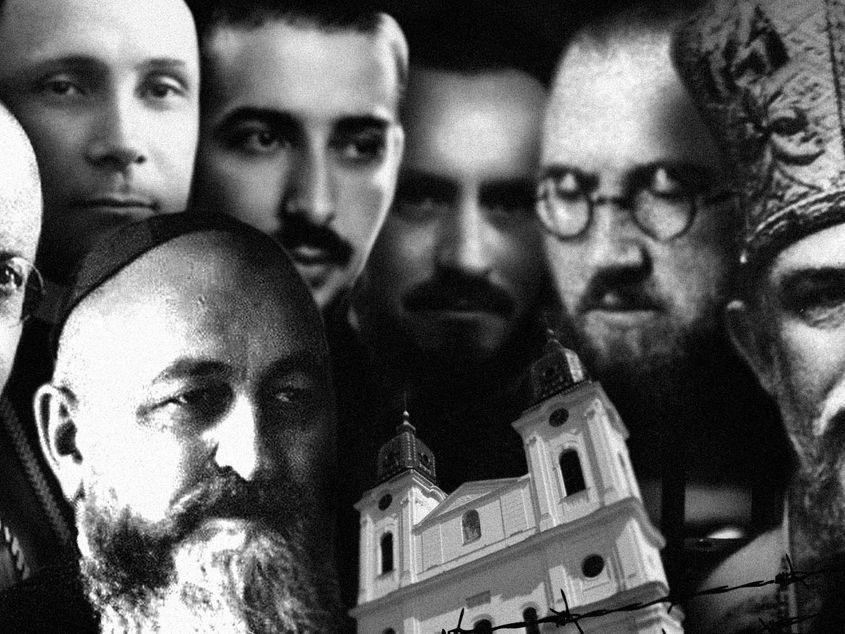 Episcopii care vor fi beatificaţi în acest an (de la stânga la dreapta): Alexandru Rusu, Iuliu Hossu, Valeriu Traian Frenţiu, Ioan Suciu, Tit Liviu Chinezu, Vasile Aftenie, Ioan Bălan. (Montaj: Cosmin Creţ)