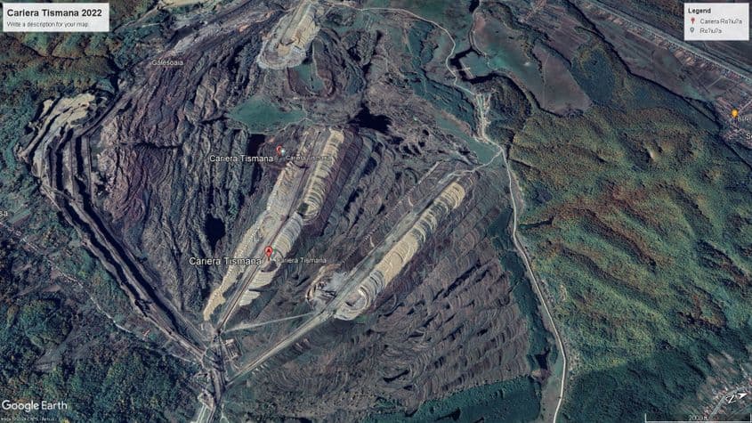 Evoluția perimetrului carierei Tismana, 2022. Foto: Google Earth
