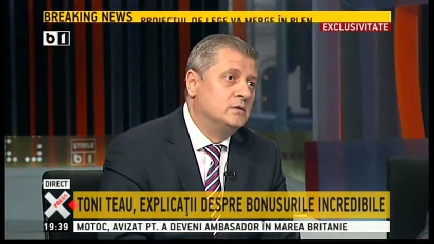 Toni Teau spune că nu a primit nici acum „bonusul” de 180.000 de euro care l-a adus în atenția presei. Imagine: Captură de ecran YouTube/B1 TV
