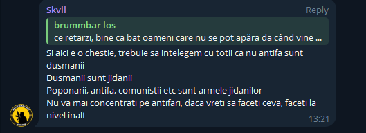 Gabriel Pasat, zis Skvll, indentifică „adevărații dușmani” ai neonaziștilor. Captură de ecran via Telegram
