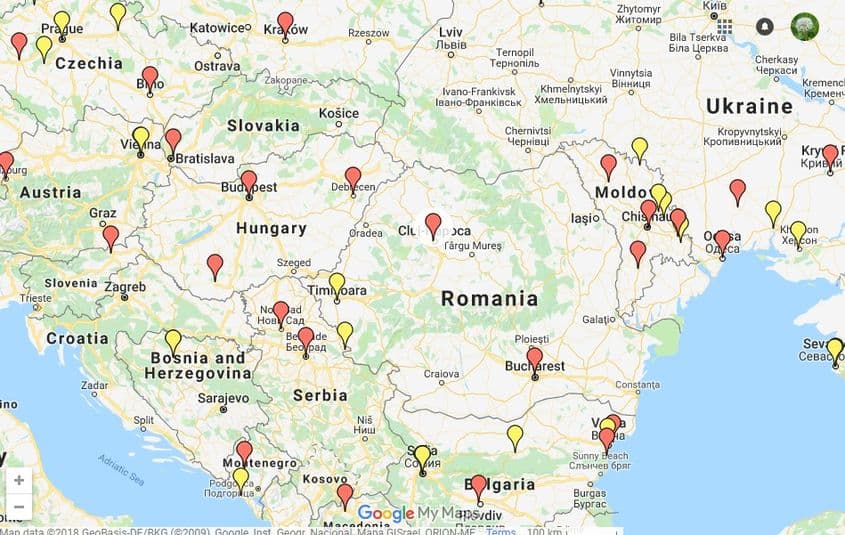 Răspândirea centrelor „Ruskii Mir” în România și în țările vecine. Sursa: Ambasada Federației Ruse în România