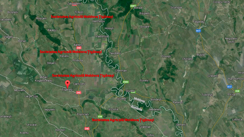 Harta exploatațiilor agricole ale Societății Moldova Țigănași.