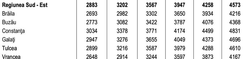 Posibila evoluție a salariului mediu net în județele din Regiunea Sud-Est, conform datelor furnizate de Comisia Națională de Strategie și Prognoză în ianuarie 2023.