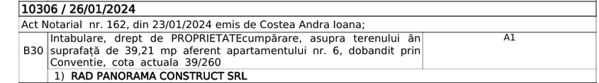 RAD PANORAMA CONSTRUCT SRL proprietar al unui apartament din clădirea alăturată