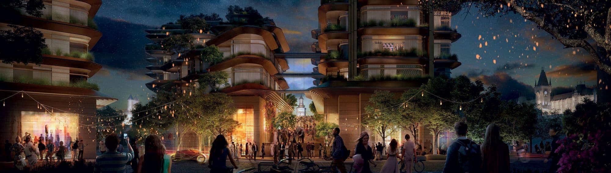 Clădirile Foster + Partners s-au concentrat mai mult de spațiile urbane pietonalizate dintre clădiri.