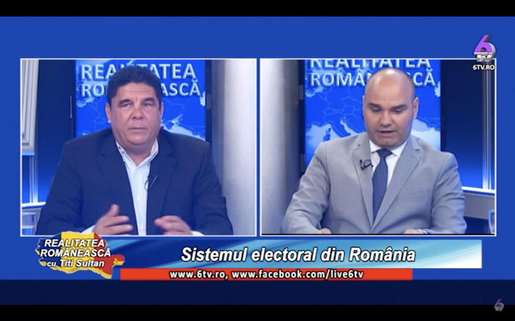 Titi Sultan, salarizat drept consilier al șefului AEP Mitulețu-Buică, aici în ipostază de realizator TV care îl intervievează pe reprezentantul autorității electorale a statului român. FOTO: Captură Youtube din emisiunea REALITATEA ROMÂNEASCĂ (6TV)