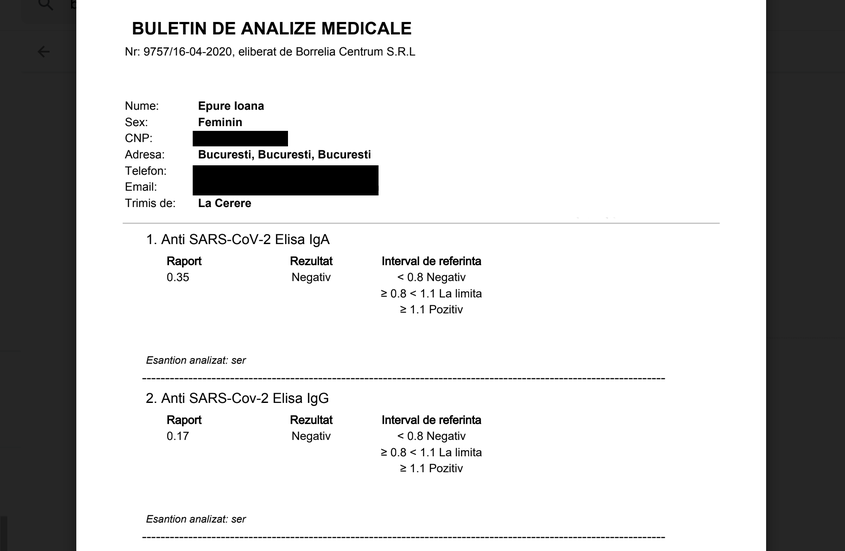 Primul test de Covid-19 nu se uită niciodată FOTO Arhiva personală