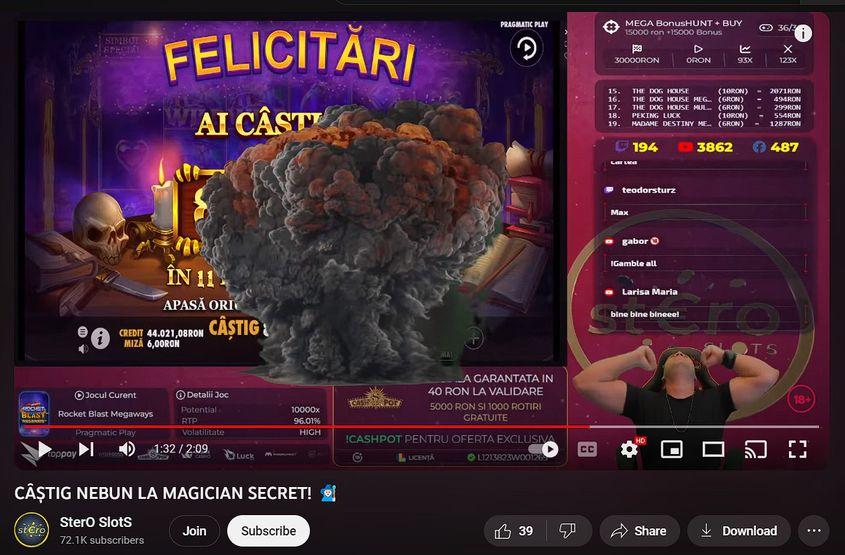 SterO SlotS este un streamer care face doar conținut de păcănele și are legături cu omul de afaceri Sorin Constantinescu. Captură video via Youtube