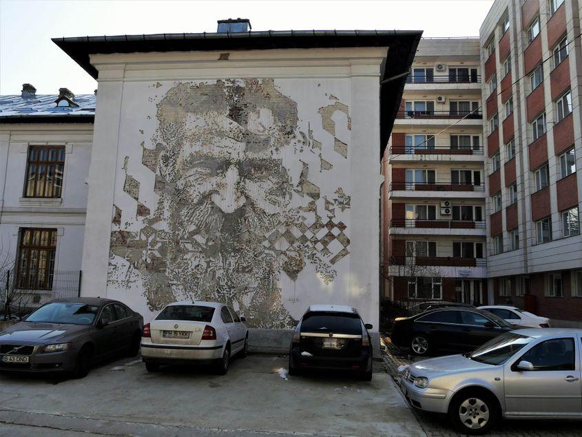 Portretul lui Brâncuși, în viziunea lui Vhils. Foto: Lucian Muntean