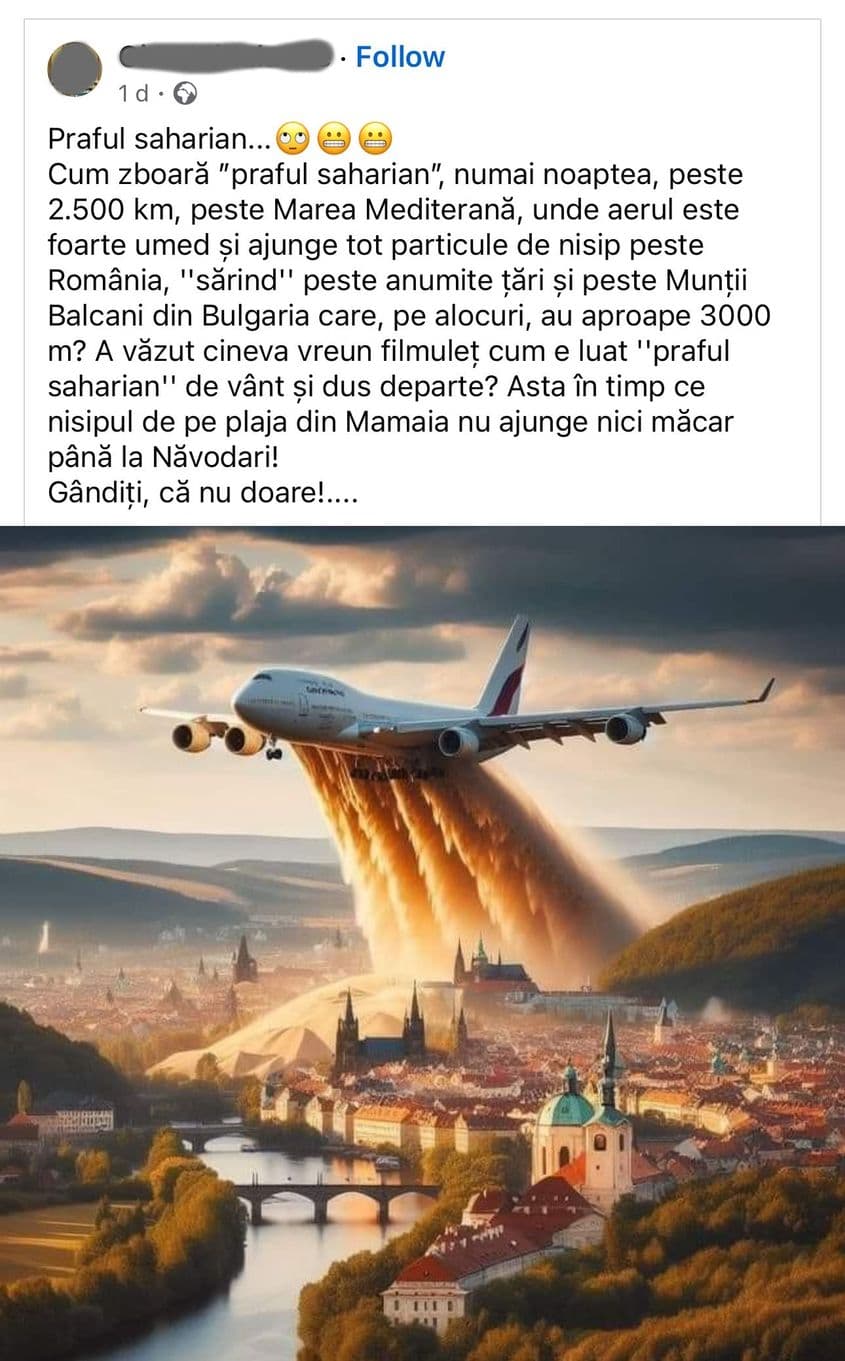 Imagine generată cu AI, dar folosită fără nicio grijă în statusuri de pe Facebook în care „se ridică întrebări”
