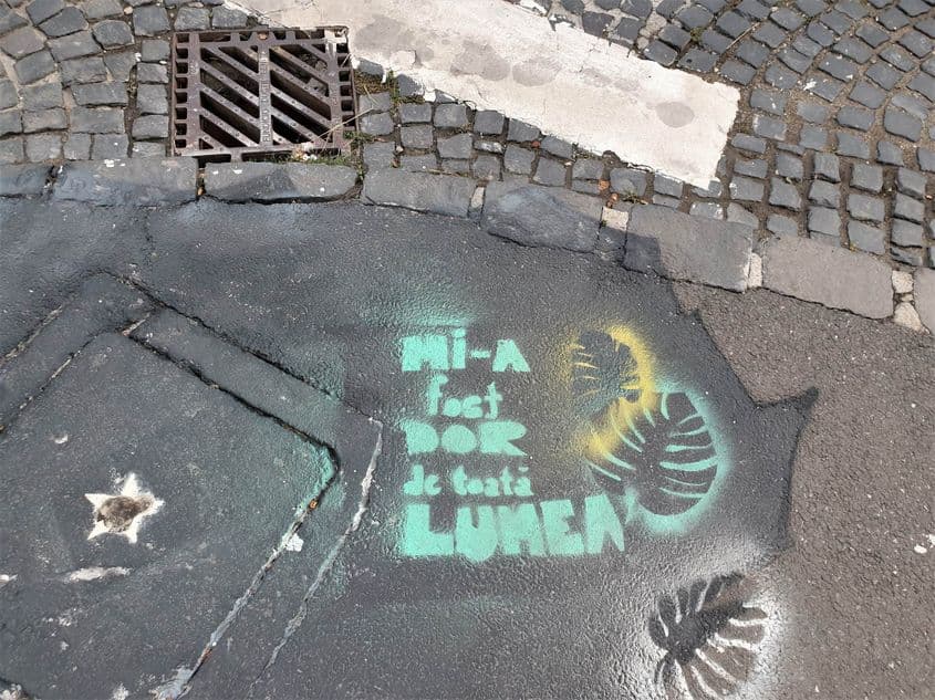 Graffiti cu mesaje pe timp de pandemie în centrul Sibiului. Foto Lucian Muntean
