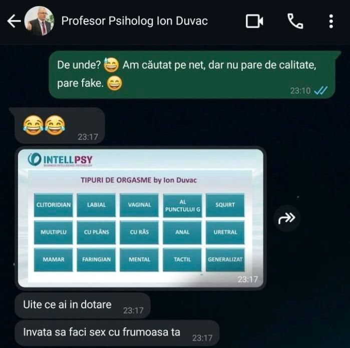 Captură ecran din discuția Claudiei cu Ion Duvac