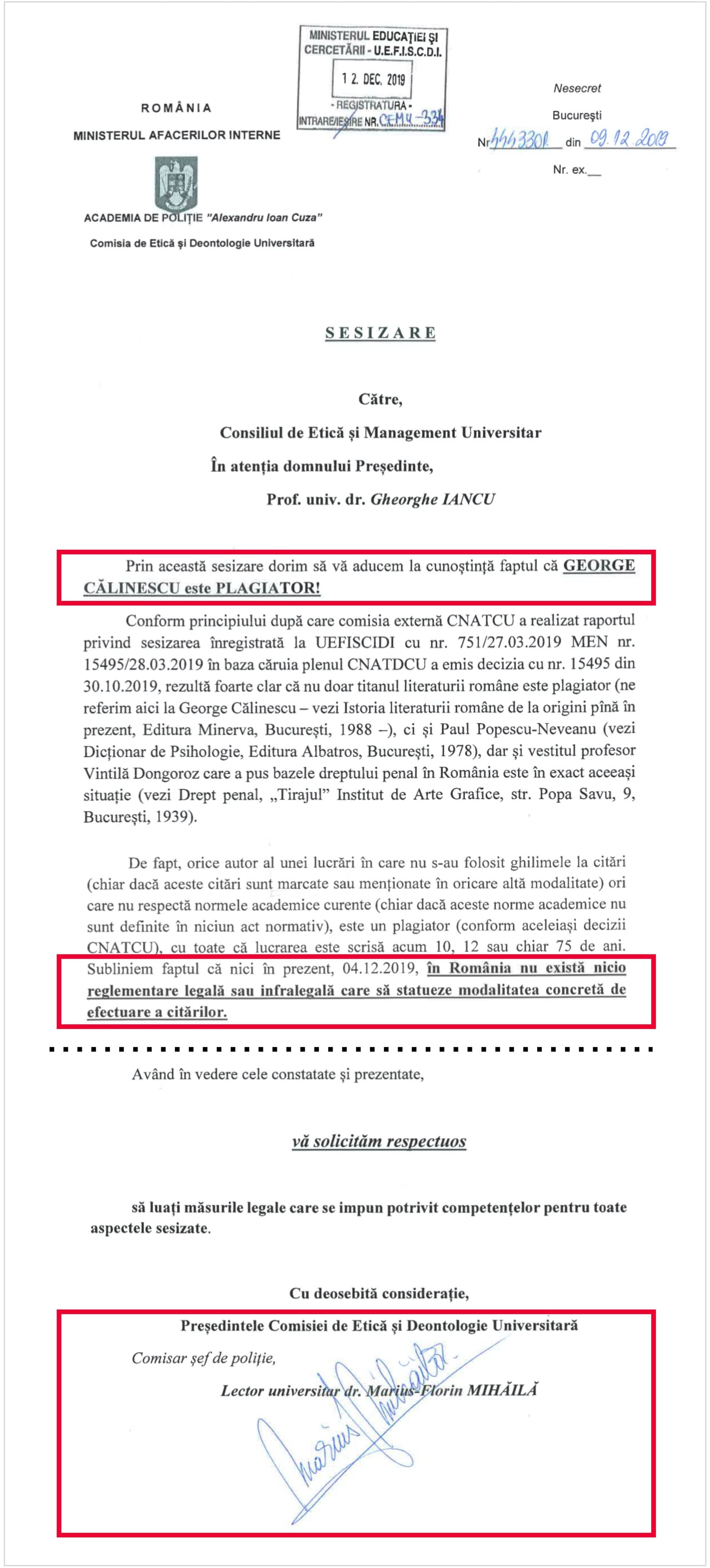 Marius Mihăilă, care a vegheat până în acest an respectarea eticii și integrității în Academia de Poliție, susține într-un document oficial că în România nu există reglementări privind felul în care trebuie făcute citările în lucrări științifice