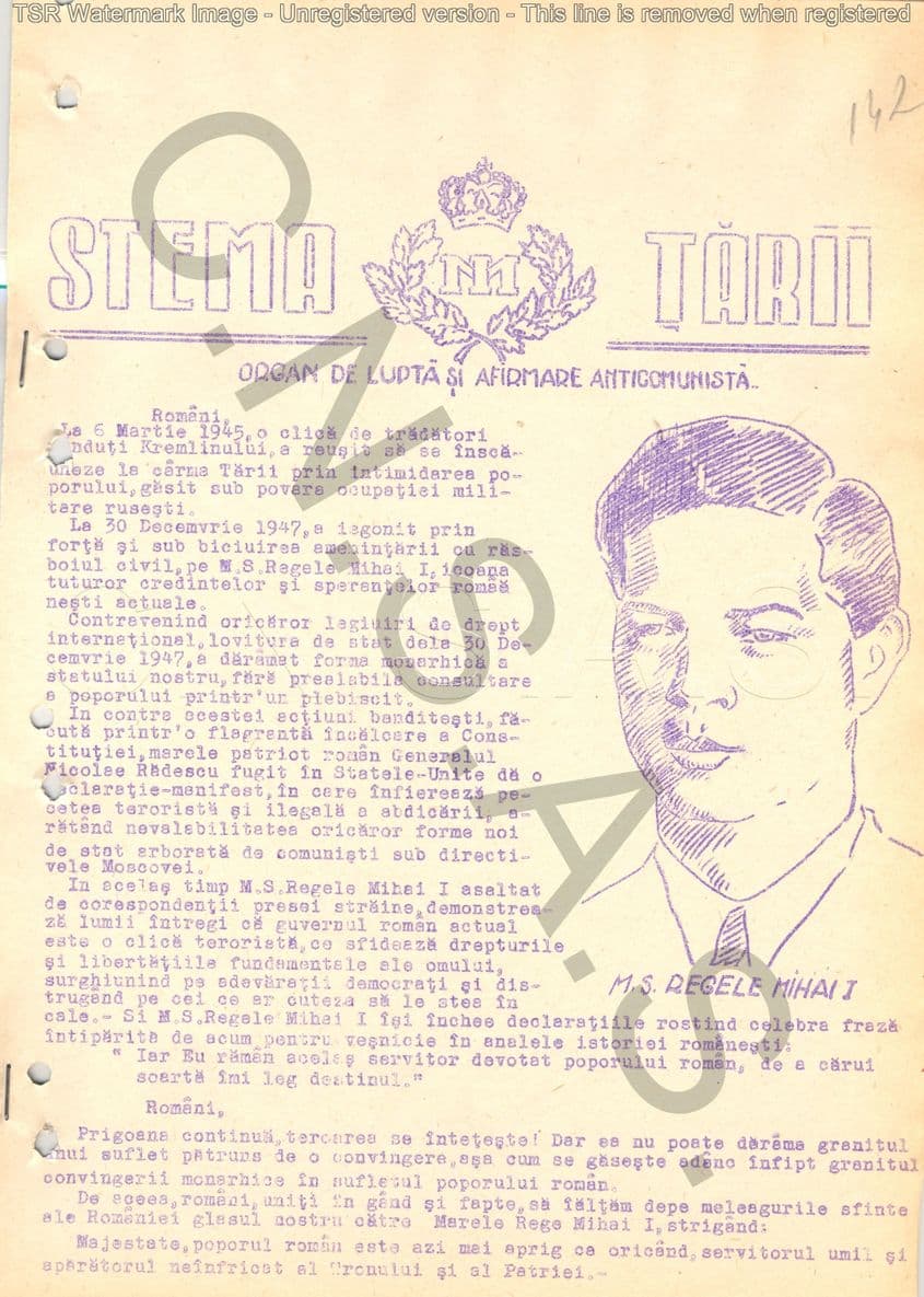 Manifest pro-monarhist răspândit în țară în 1948. Sursa: Arhiva CNSAS