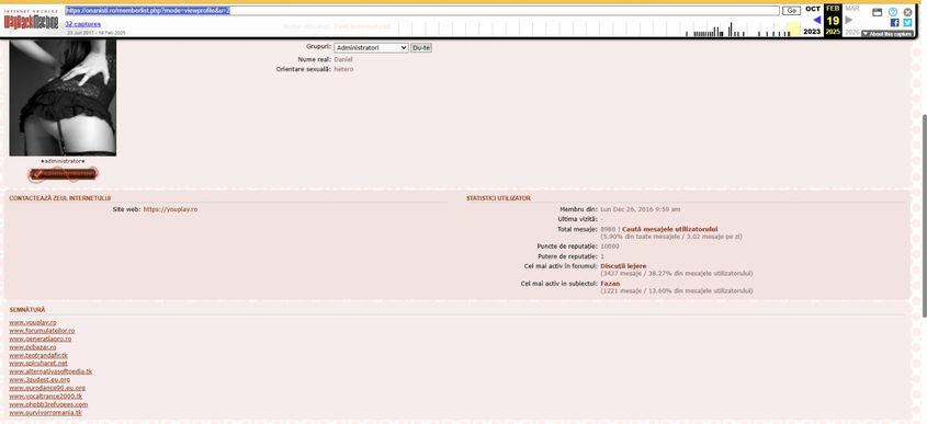 Un alt cont al aceluiași administrator al forumului onanisti. ro, sub care apar și restul de site-uri administrate de aceeași persoană