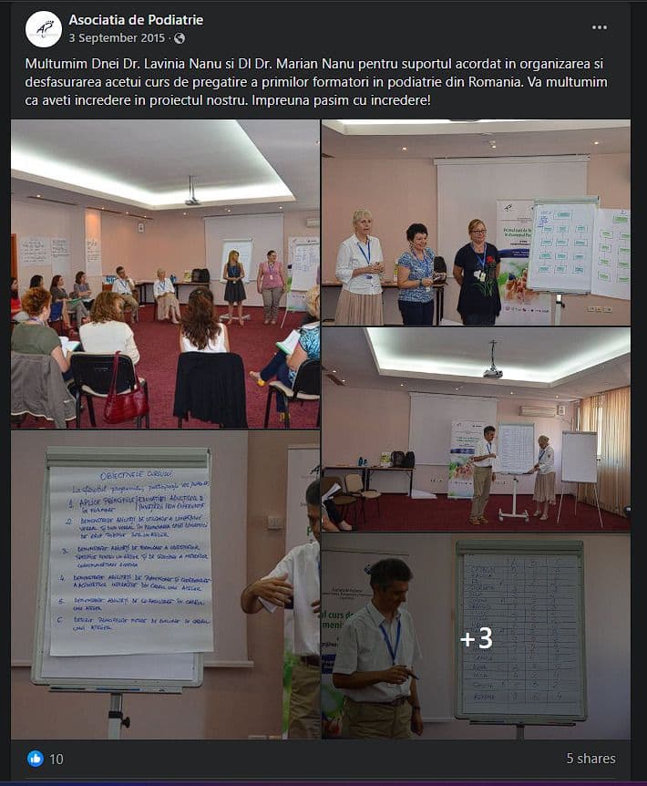 Soții Nanu se ocupă de mulți ani cu organizarea cursurilor de formare pentru diverse discipline. Captură foto via Facebook