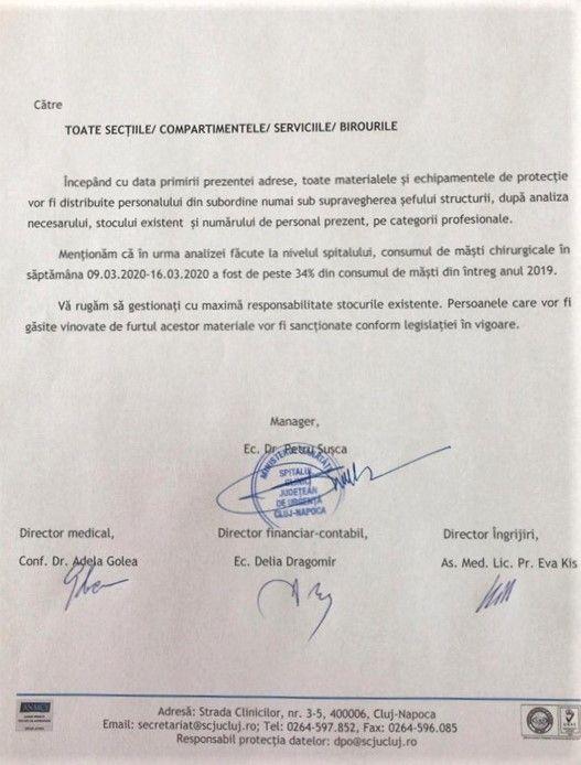 Documentul trimis de managerul Șușcă angajaților săi