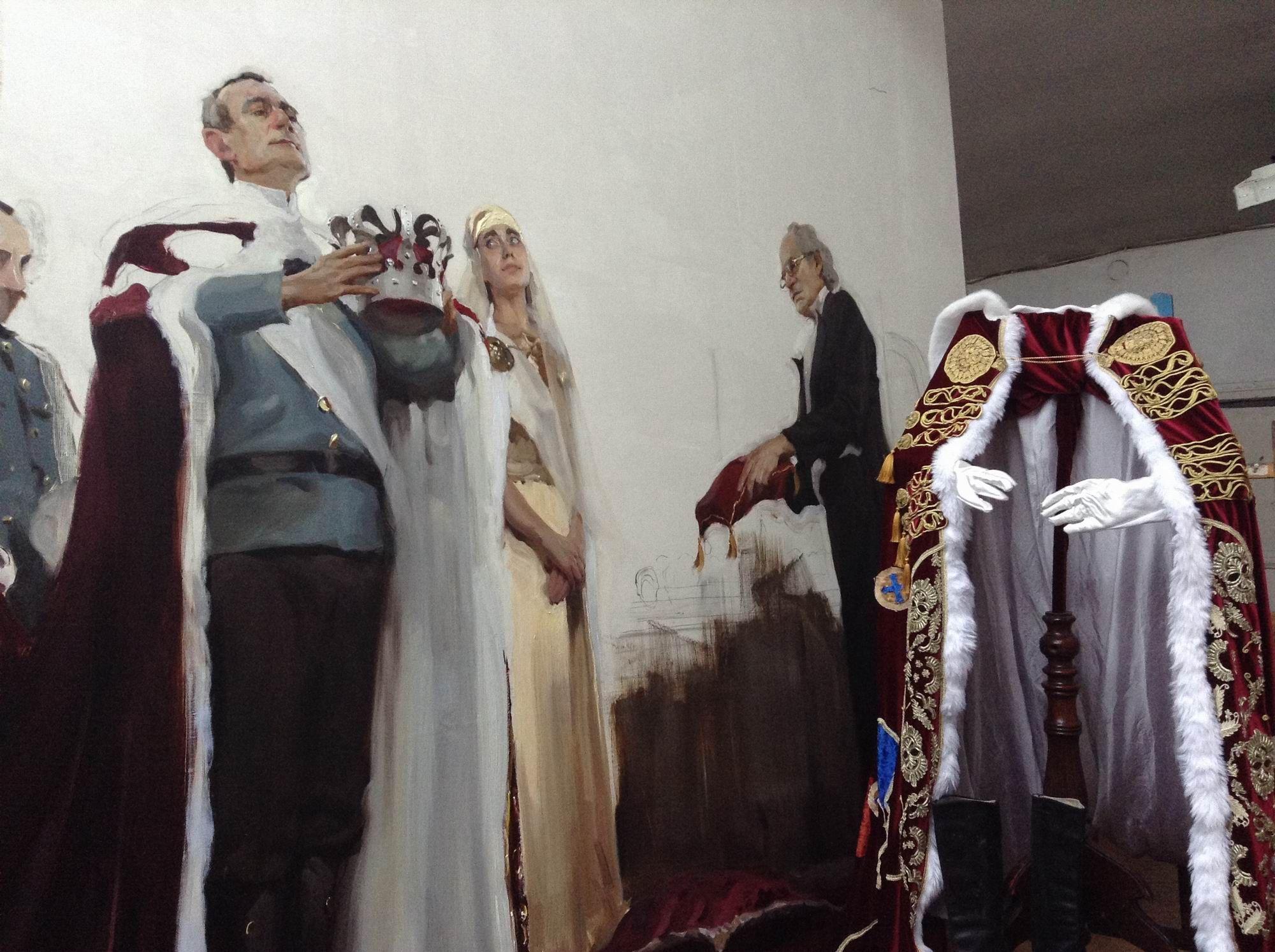 <em>"Încoronarea", detalii din pictura Elenei Bria în atelierul Academiei de Arte din Sankt-Petersburg, Rusia, 2018. Foto: arhiva personală a artistei.</em>