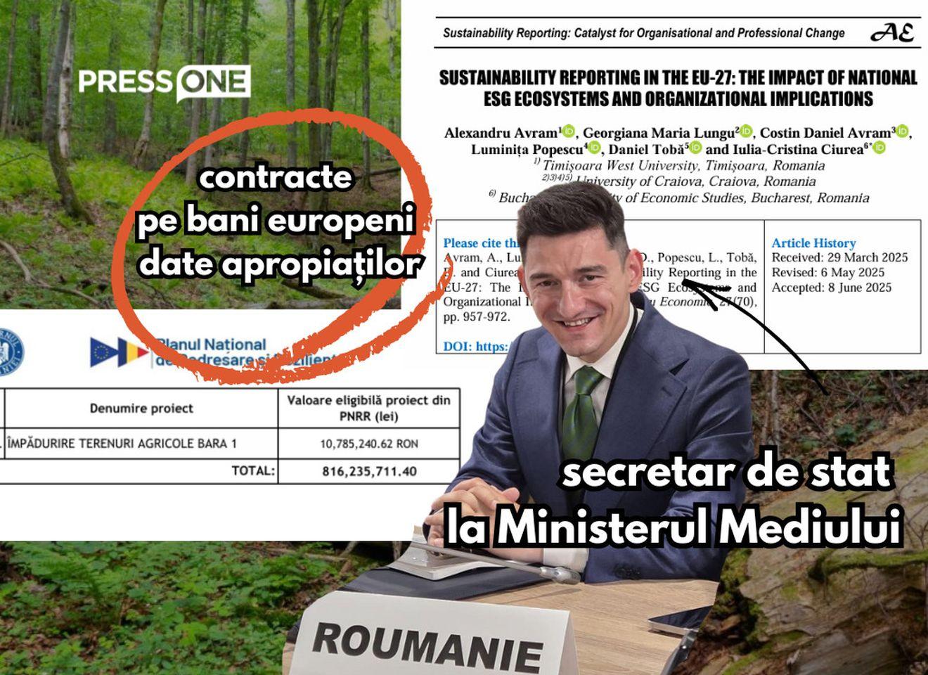 O firmă înființată de socrii secretarului de stat Alexandru Avram - implicat direct în campanie - a reușit în doar 1 an să primească în concesiune un teren de la statul român, ca apoi să devină beneficiara programului de împădurire pe bani europeni. sursa foto: colaj PressOne