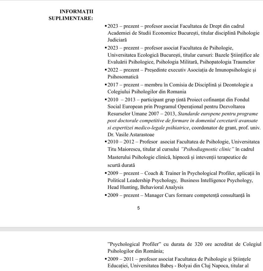 Fragment din CV-ul dr. Ion Duvac