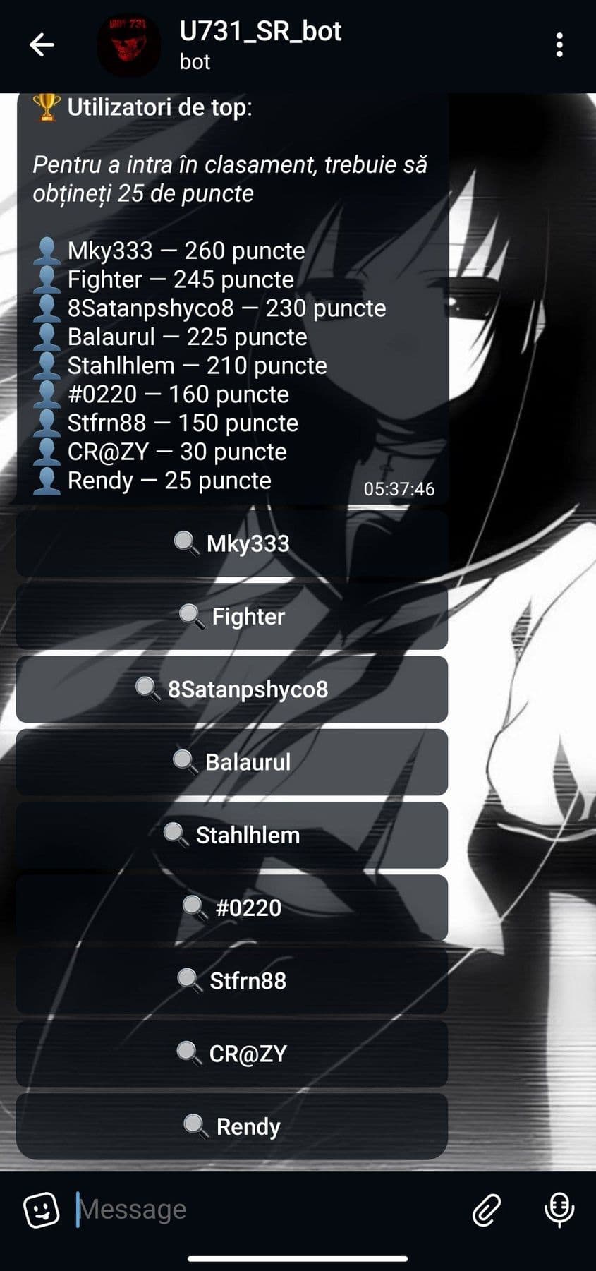 Prin gamificarea acțiunilor fasciste, Inquisitor îi încurajează pe membrii Unității să comită acte cât mai violente. Captură de ecran via Telegram