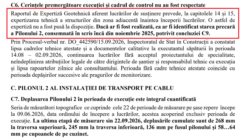 Expertiza tehnică din septembrie 2026 a constatat „starea precară" a Pilonului 2 al Telegondolei din Sinaia.