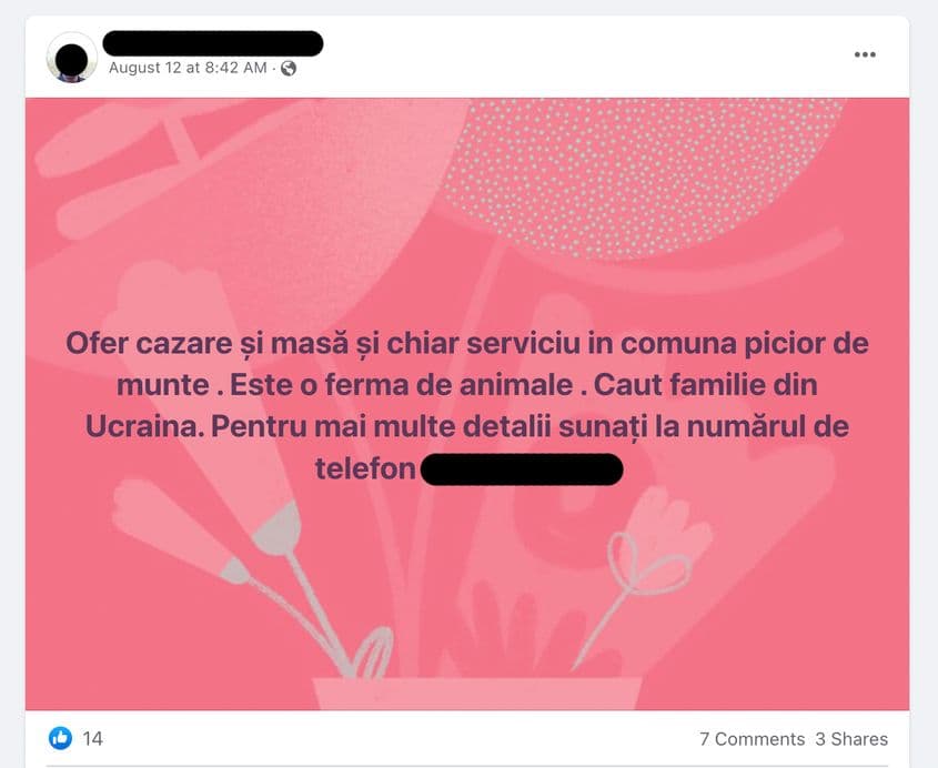 O altă postare a aceluiași bărbat pe grupul de Facebook "Uniți pentru Ucraina" confirmă că e vorba de grădina zoologică din Picior de Munte