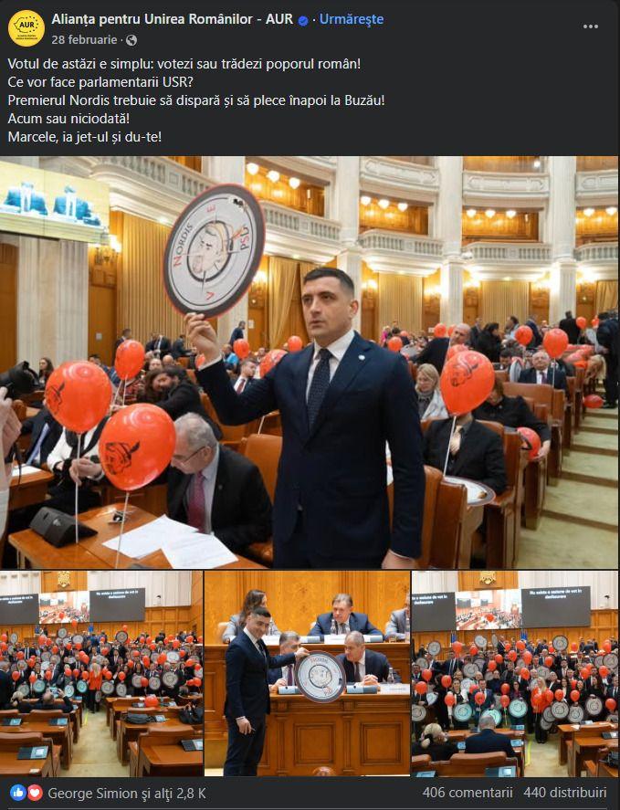 Deși uneori acuză Recorder că ar fi o unealtă a sistemului, AUR a instrumentat din plin dezvăluirile redacției despre „schema Nordis”. Captură de ecran via Facebook