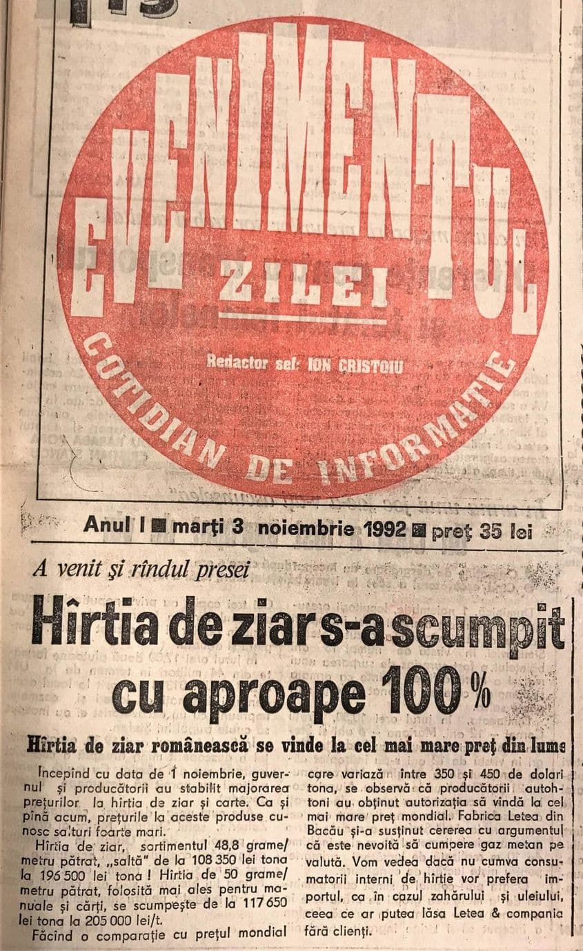 Evenimentul Zilei, ediția din 3 noiembrie 1992