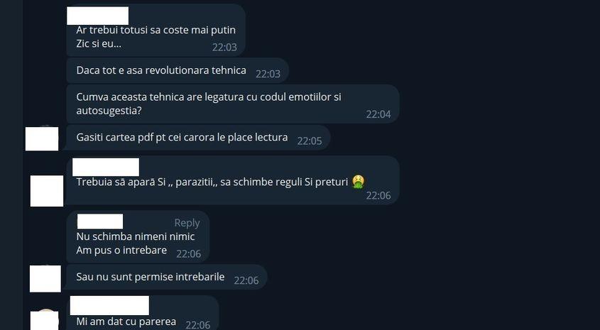 Dacă întrebi de bani, ești parazit. Captură foto via Telegram