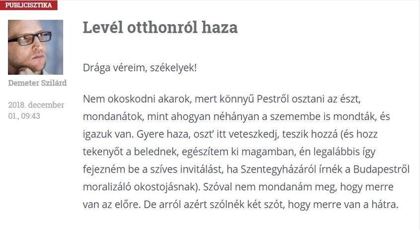 Print screen al articolului în limba maghiară.