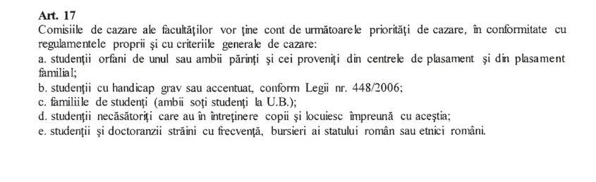 Foto: captură din „Metodologie cazare 2025/2026/UniBuc”