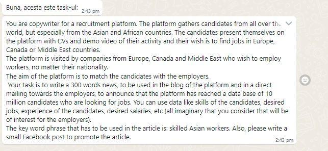 Cam așa a sunat și prompt-ul pe care i l-am dat lui ChatGPT