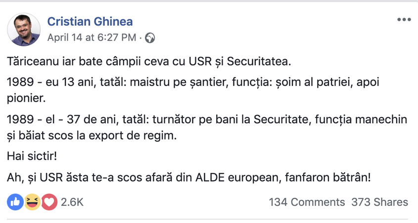 Sursa: pagina de Facebook a lui Cristian Ghinea.
