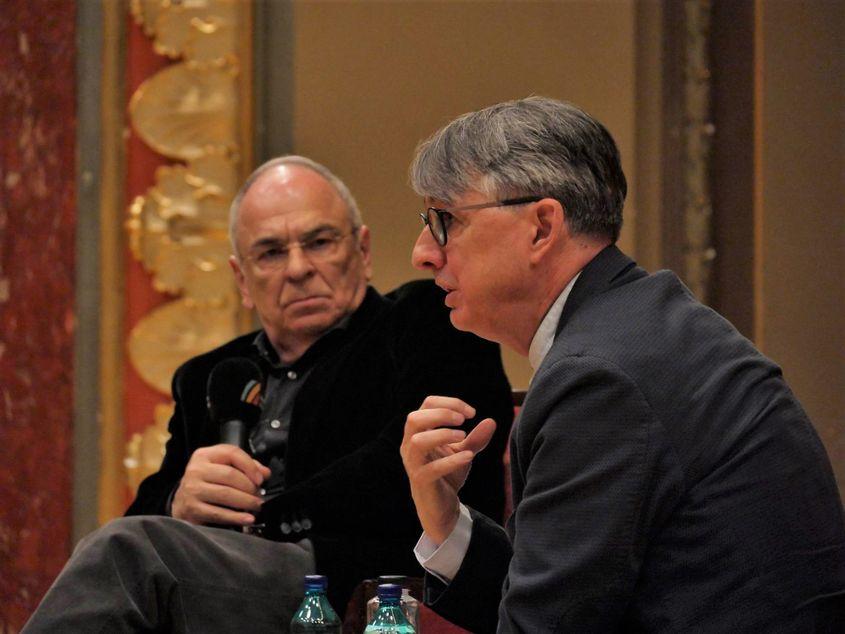Gabriel Liiceanu și Horia-Roman Patapievici, la Ateneul Român. Fotografii: Lucian Muntean