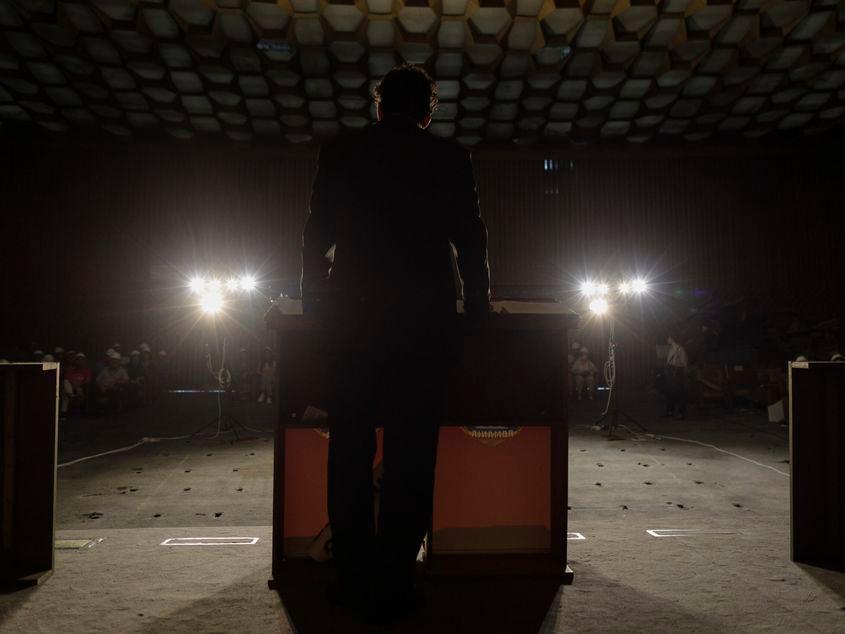 Punerea în scenă a ședinței din 4 iulie 1977, in Sala Omnia, in prezenta fiului lui Gheorghe Ursu, in Bucuresti, 4 iulie 2023. Inquam Photos / Octav Ganea